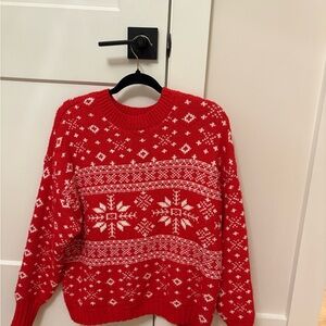 American Eagle Outfitters Red and White Knit Sweater